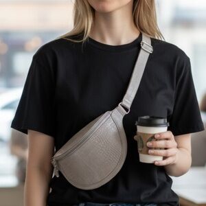 H&M Belt Bag Crocodile Pattern Light Gray NWOT